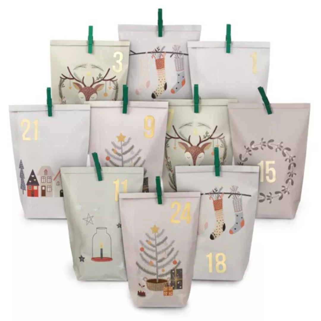Papierdrachen Adventskalender-Tüten Motiv Pastell Hygge - 24 Tüten für den DIY-Adventskalender